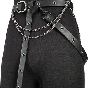 Medieval Faux Leather Chain Belt Vintage Adjustable Skinny for Women Cosplay